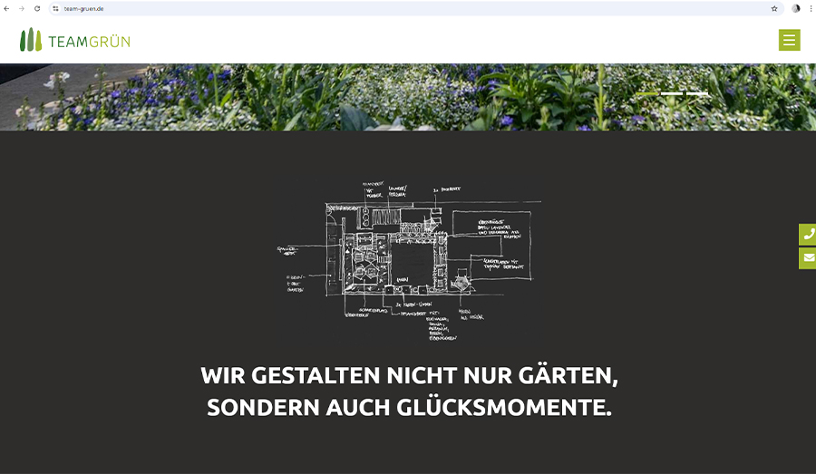 Ansicht von einer Projektskizze auf der Onepager-Webseite von Team Grün als Bildschirmausschnitt