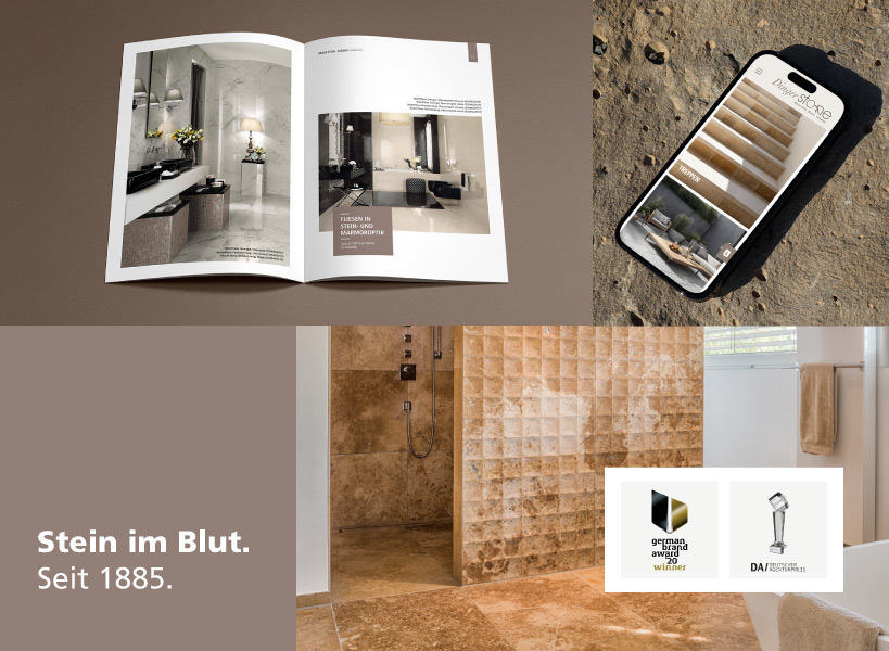 Ansicht der Fassade von Dinger Stone mit Awards