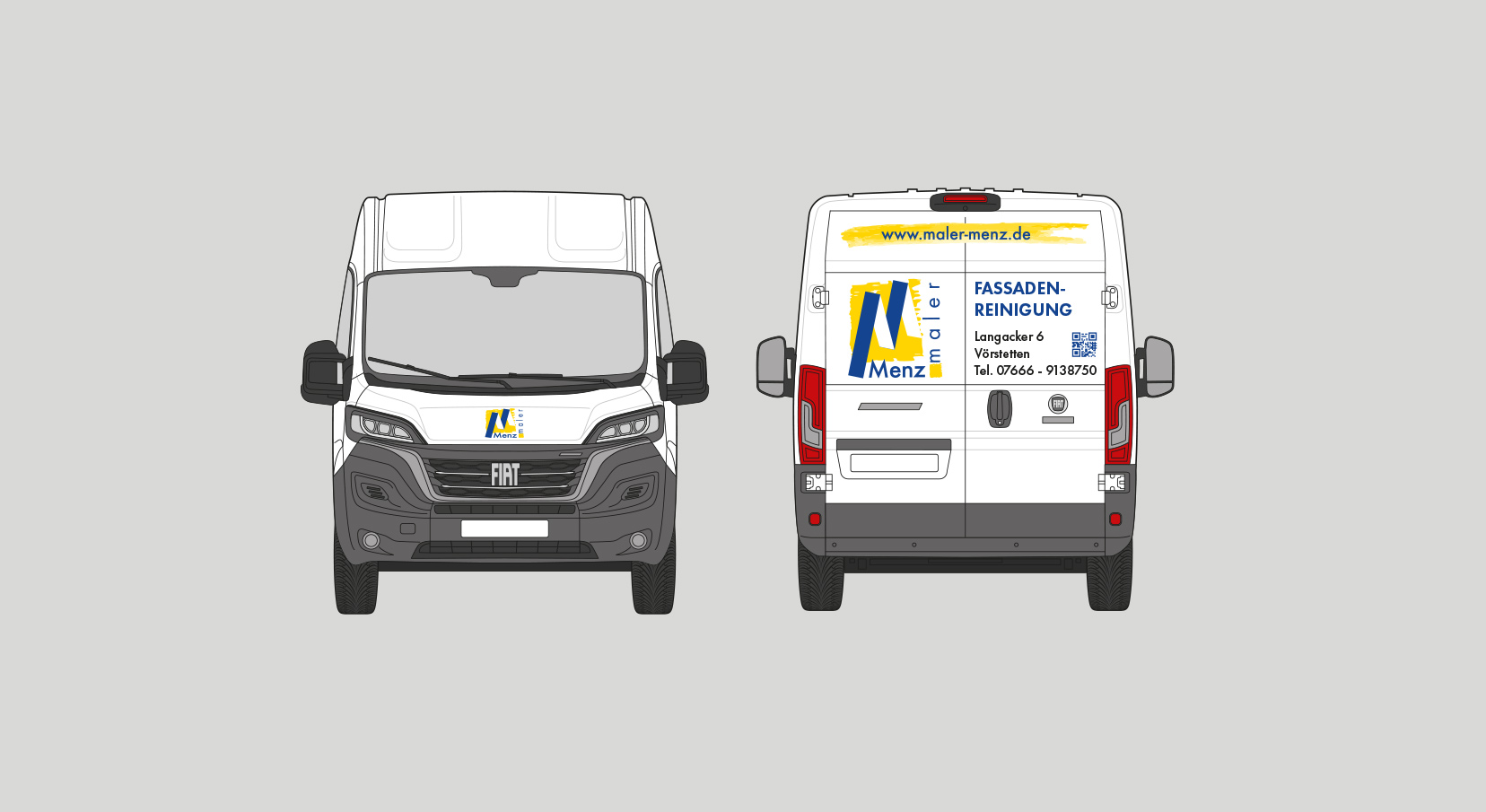 Illustration der Vorder- und Rückseite einer Fahrzeug-Beklebung von Maler Menz