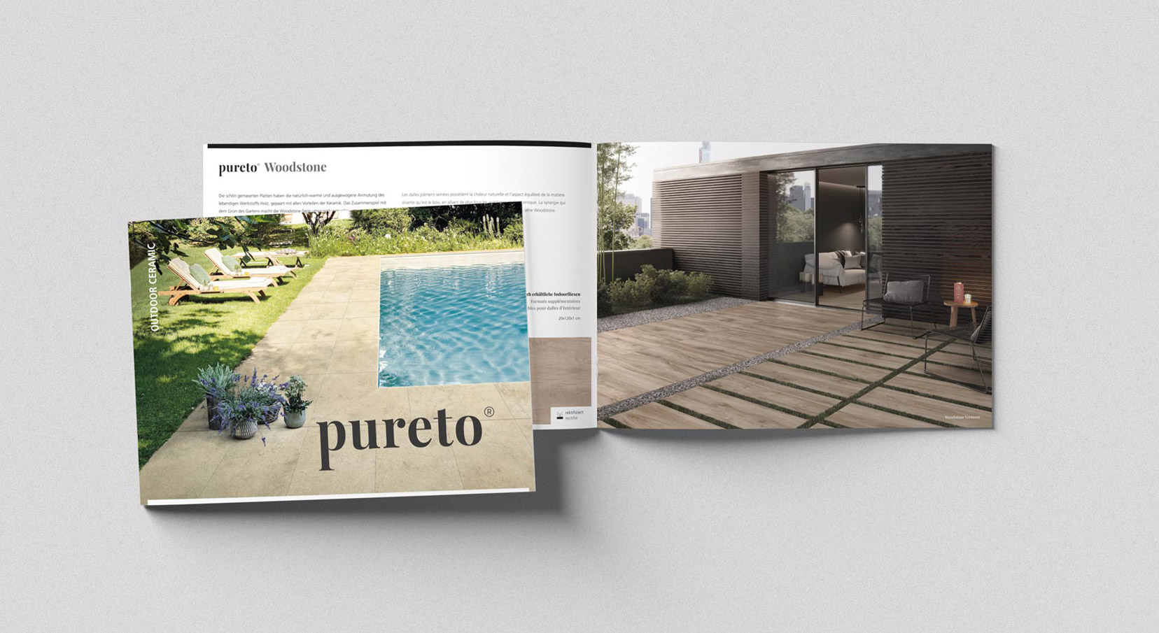 Ansicht der Titelseite und einer Doppel-Innenseite er Produktbroschüre von Pureto