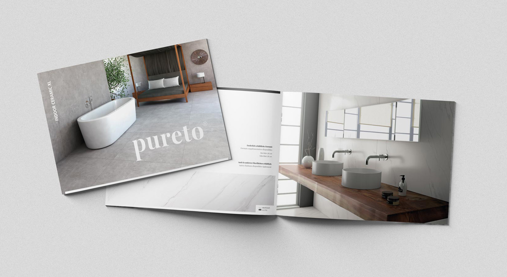 Ansicht der Titelseite und einer Doppel-Innenseite er Produktbroschüre von Pureto