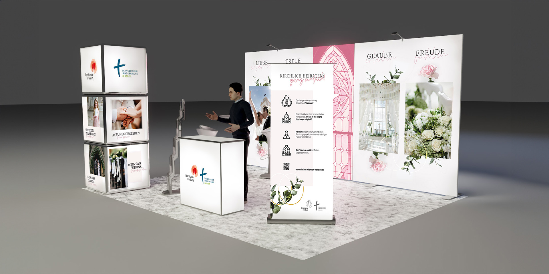 Modell des vollständigen Messestands des Evangelische Landeskirche in Württemberg