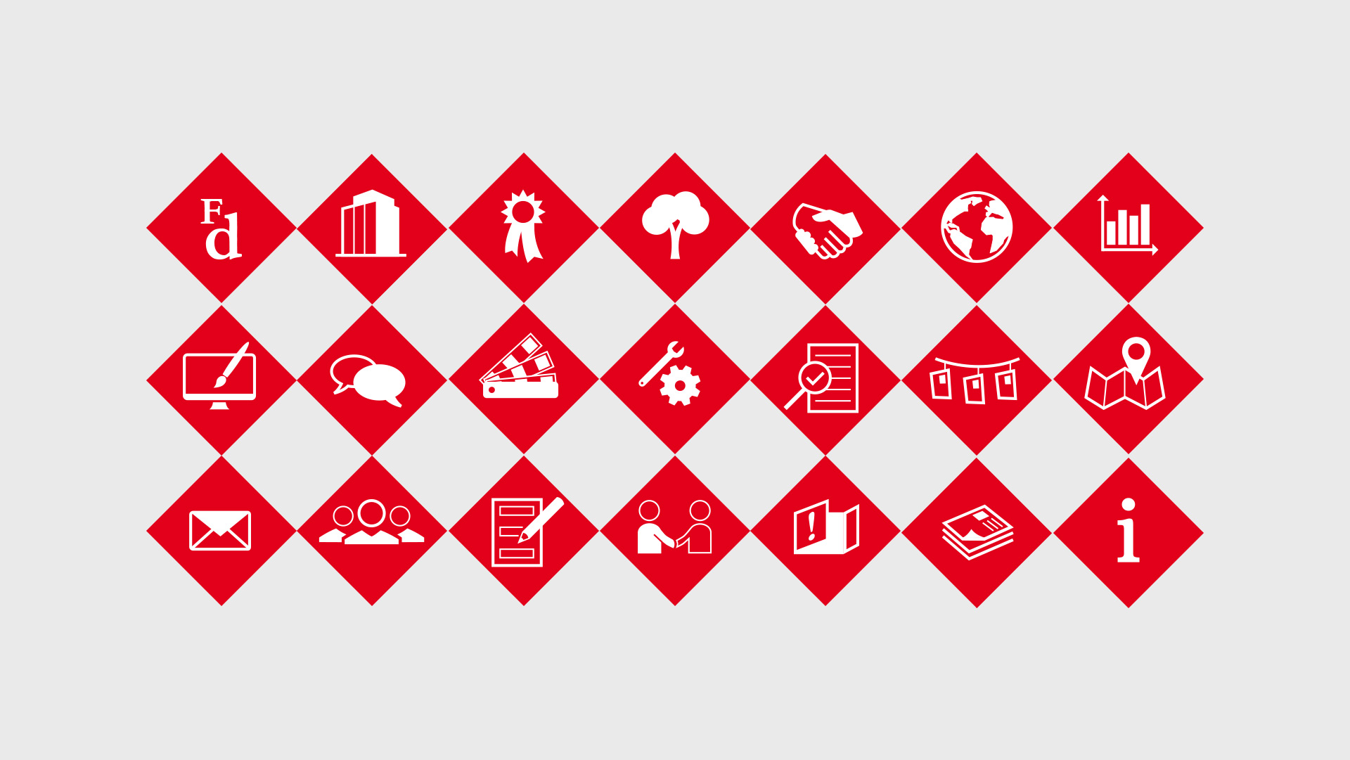 Darstellung des Icon-Systems aus dem Corporate Design von Freiburger Druck