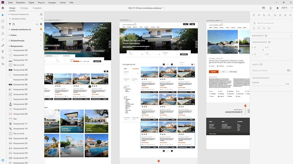 Darstellung des Layouts für die Webseite von Leon Inmobiliara