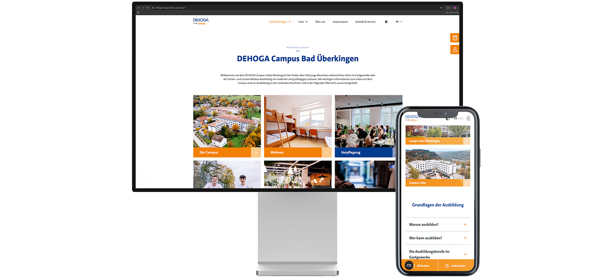 Darstellung der Webseite des DEHOGA-Campus auf einem Desktop und einem Smartphone