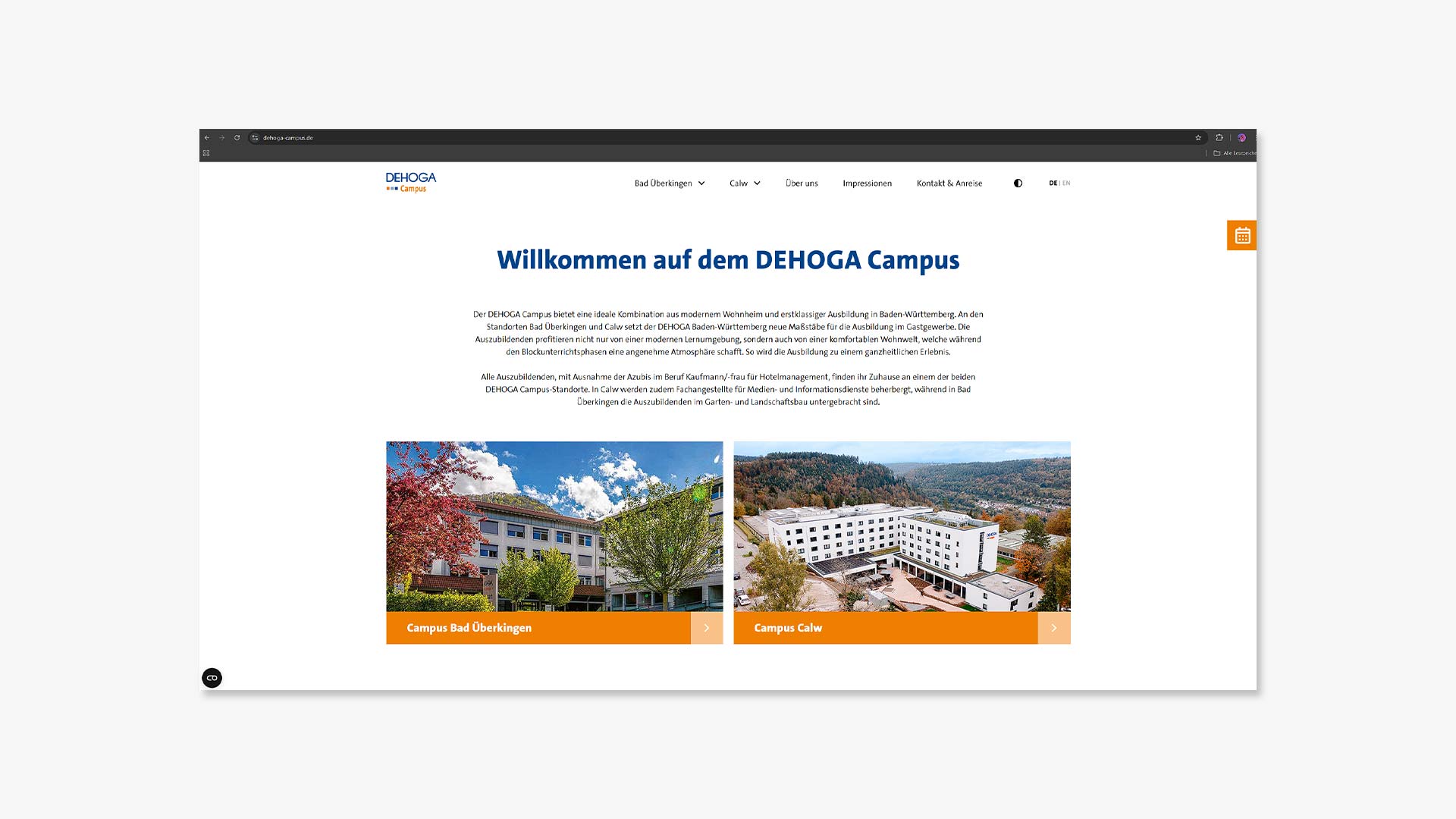 Darstellung eines Screens der Webseite des DEHOGA-Campus