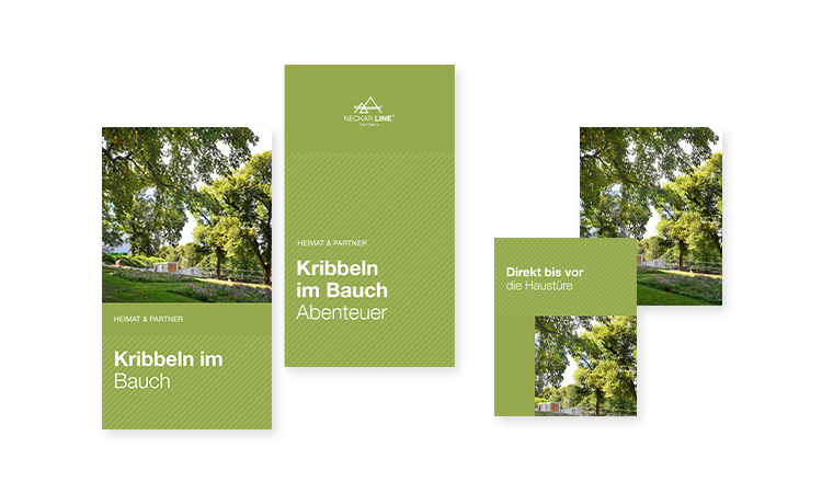Darstellung verschiedener Social Media-Posts & -Stories der NECKARLINE.