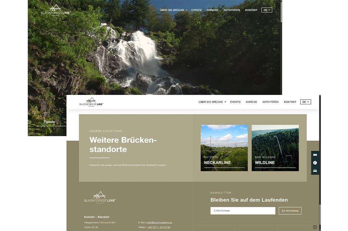 Darstellung der Startseite sowie des Footers der BLACKFORESTLINE.