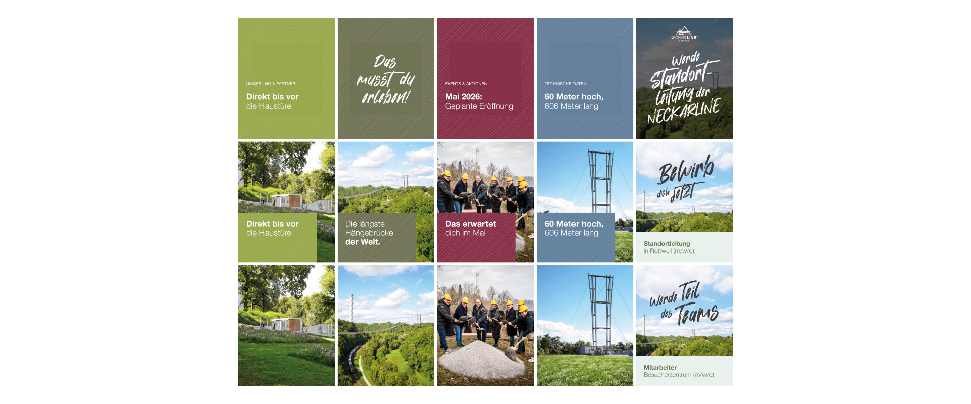 Darstellung verschiedener Social-Media-Posts der NECKARLINE im Raster.