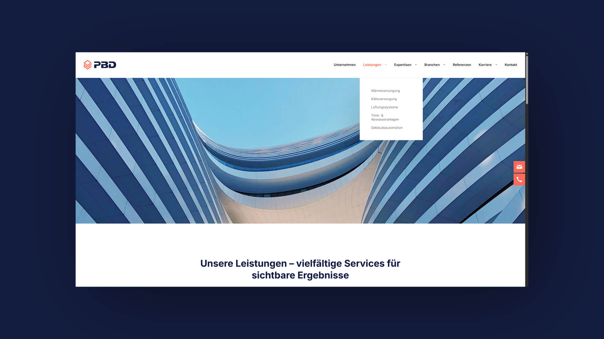 Abbildung der Webseite von PBD.