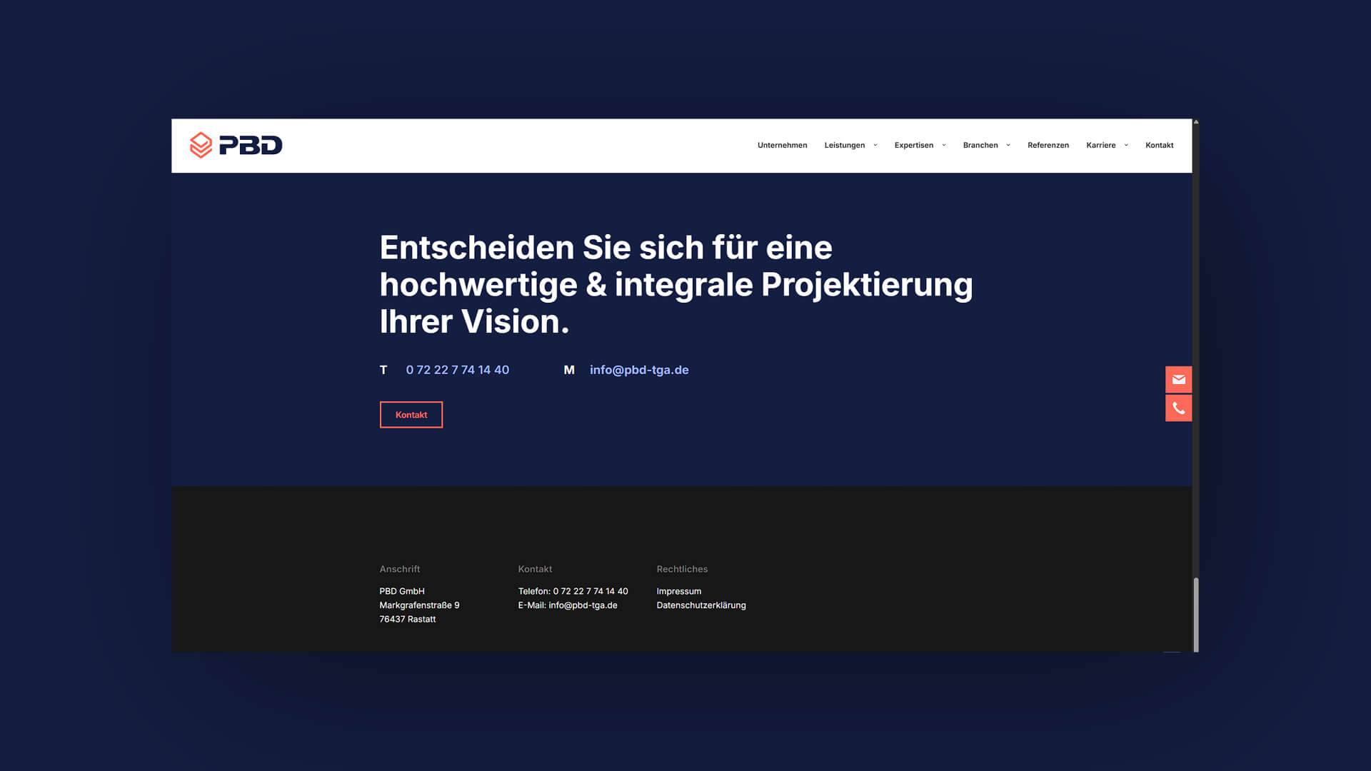 Abbildung der Webseite von PBD.