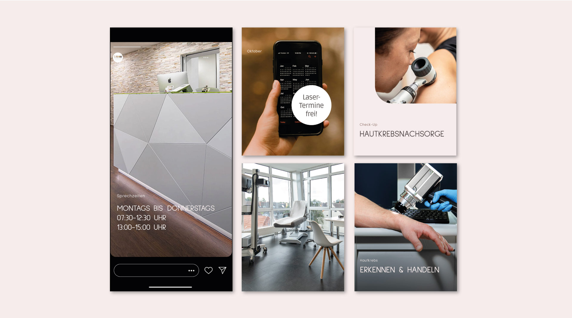 Abbildung von Social Media Posts und Stories von MVZ Die HautTypen